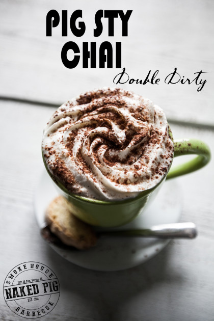 Double Dirty Chai Latte Beautifully Fresh and Hot and for you by The Naked Pig Barbecue & Smokehouse Restaurant, Downtown Vernon BC